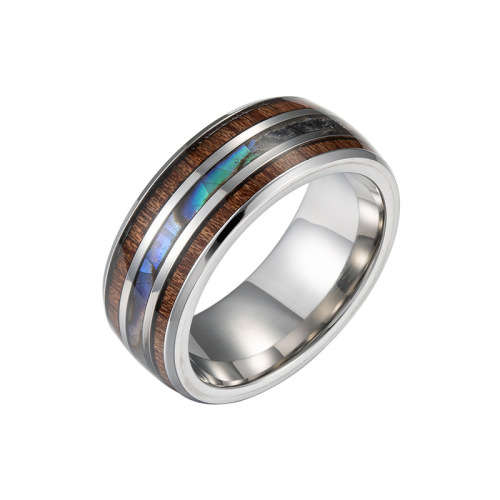 Mens Titanium Wood Shell Design Wedding Band. Ring Size 6,7,8,9,10,11,12,13